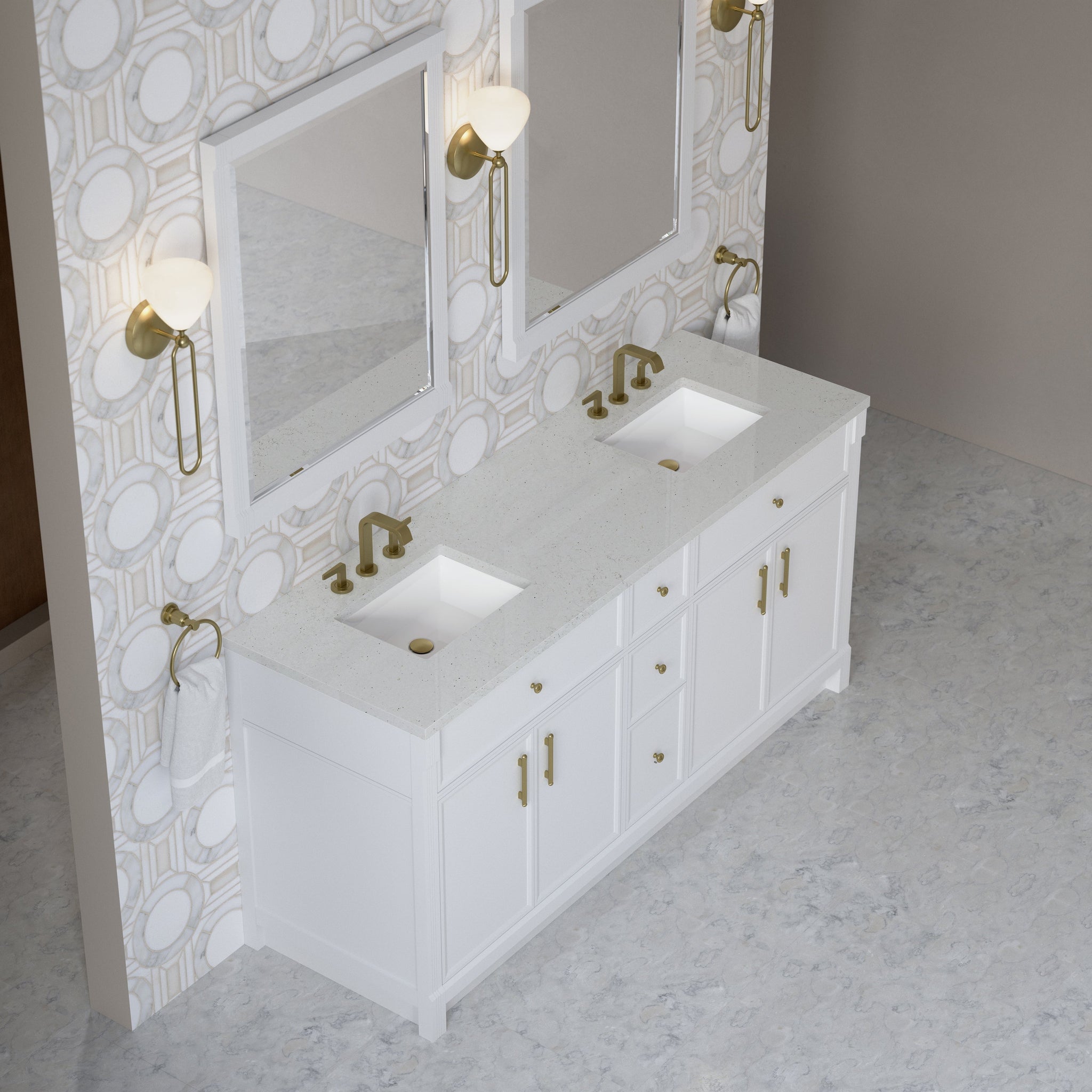 James Martin Bellshire 72" Double Bathroom Vanity, Bright White with Lime Delight countertop
