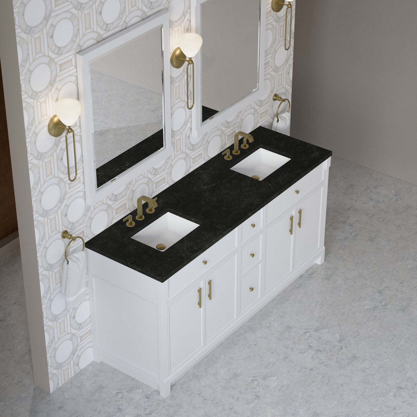 James Martin Bellshire 72" Double Bathroom Vanity, Bright White with Phantome countertop