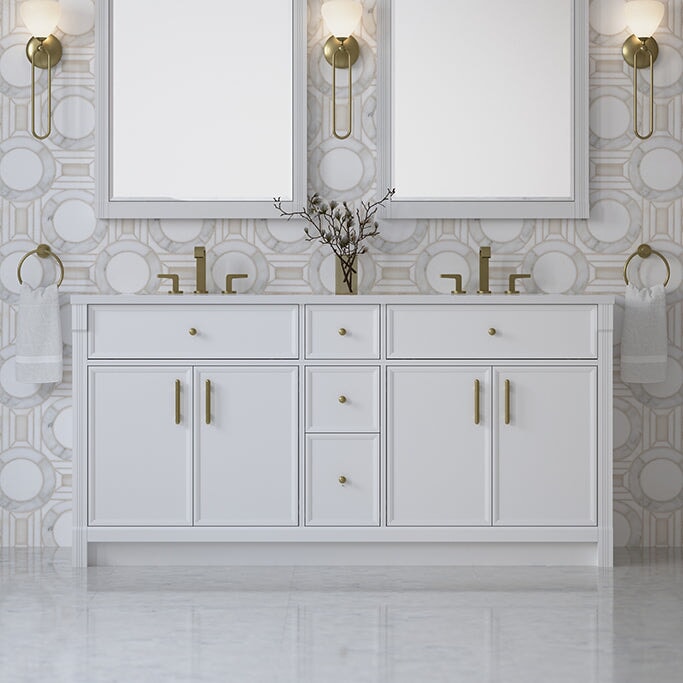 James Martin Bellshire 72" Double Bathroom Vanity, Bright White, cabinet without a countertop