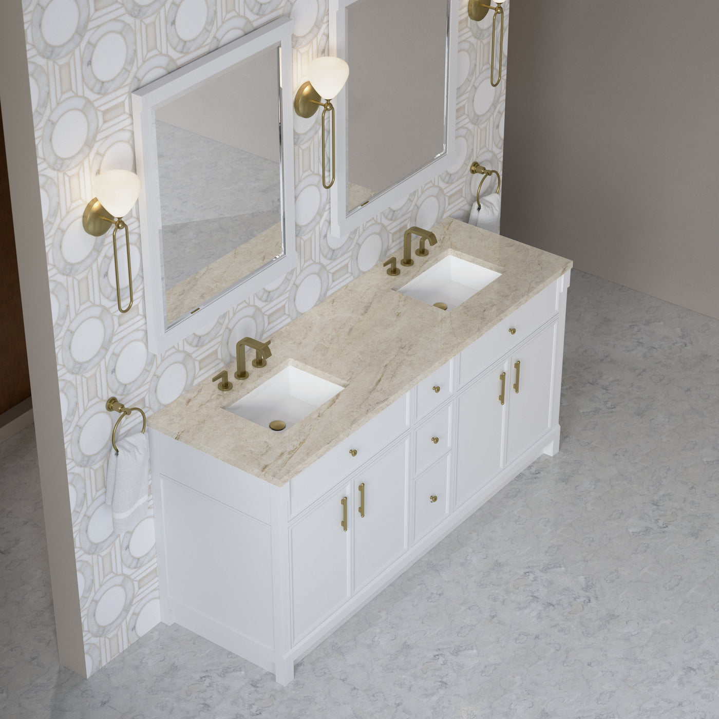 James Martin Bellshire 72" Double Bathroom Vanity, Bright White with Tajnar countertop