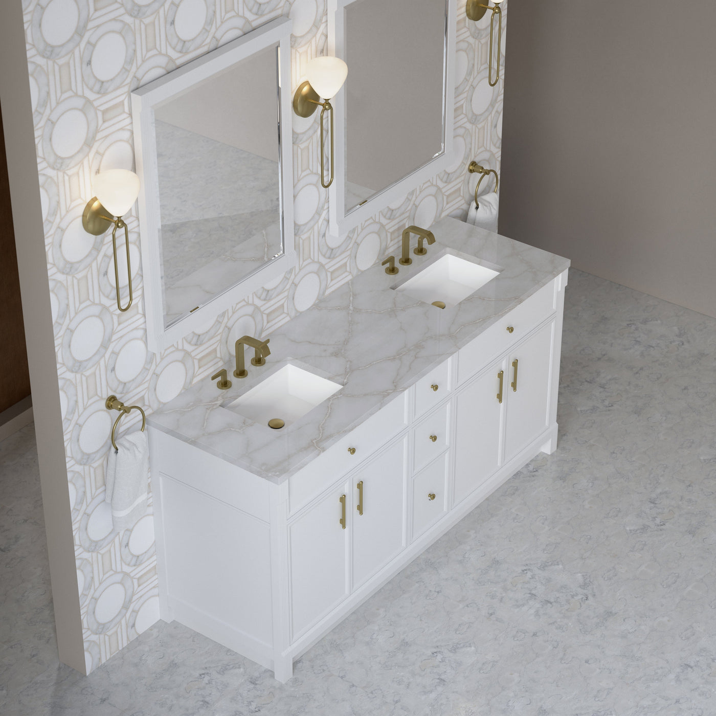 James Martin Bellshire 72" Double Bathroom Vanity, Bright White with Victorian Silver countertop