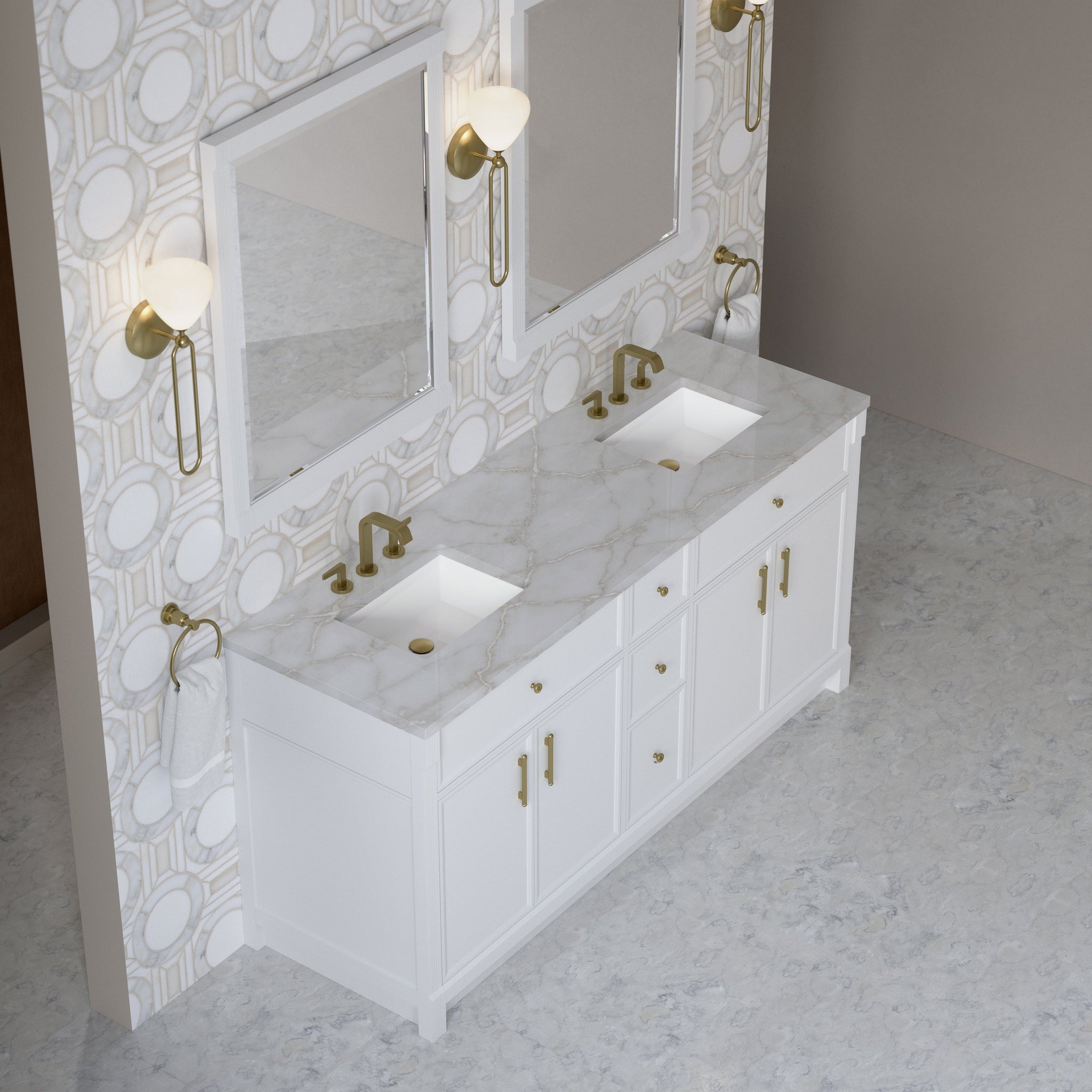 James Martin Bellshire 72" Double Bathroom Vanity, Bright White with Victorian Silver countertop