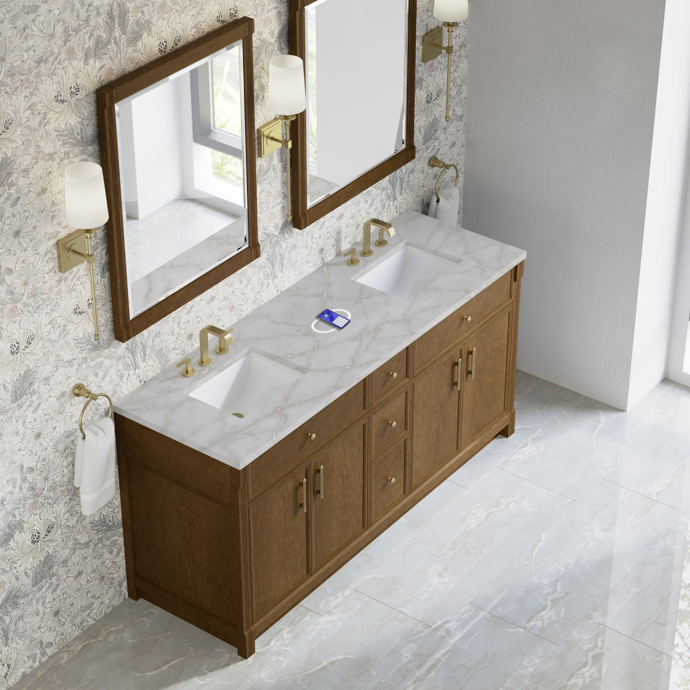James Martin Bellshire 72" Double Bathroom Vanity, Honey Oak with Victorian Silver (FreePower) countertop