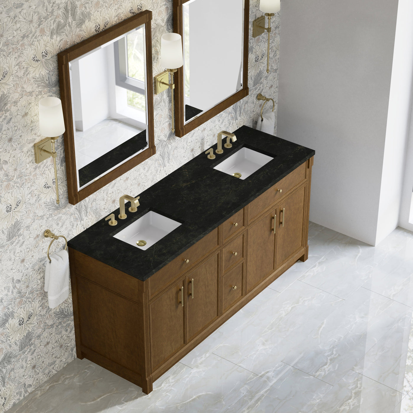 James Martin Bellshire 72" Double Bathroom Vanity, Honey Oak with Phantome countertop