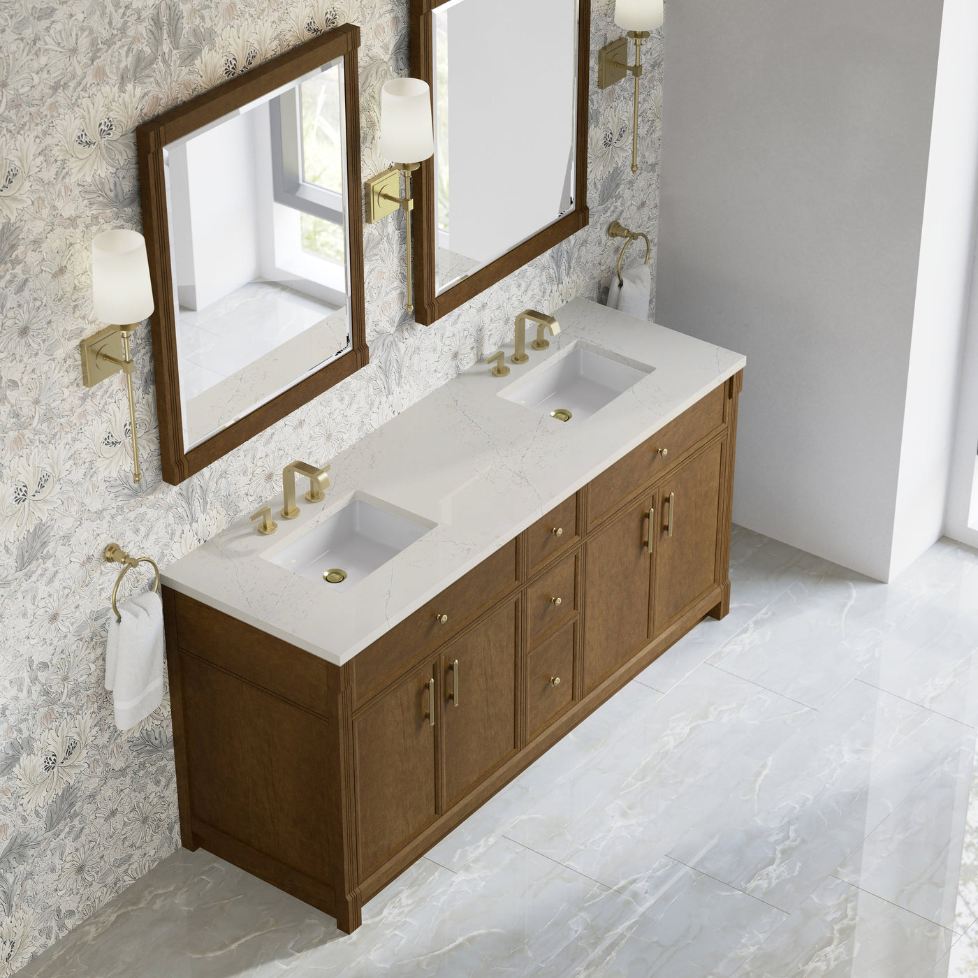 James Martin Bellshire 72" Double Bathroom Vanity, Honey Oak with Siberian countertop