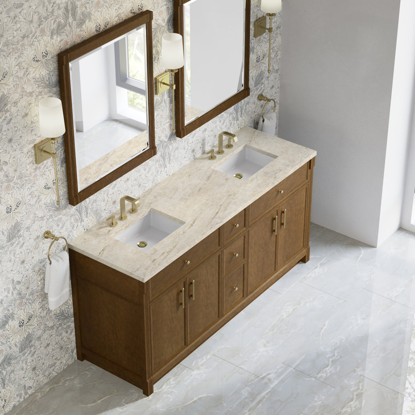 James Martin Bellshire 72" Double Bathroom Vanity, Honey Oak with Tajnar countertop