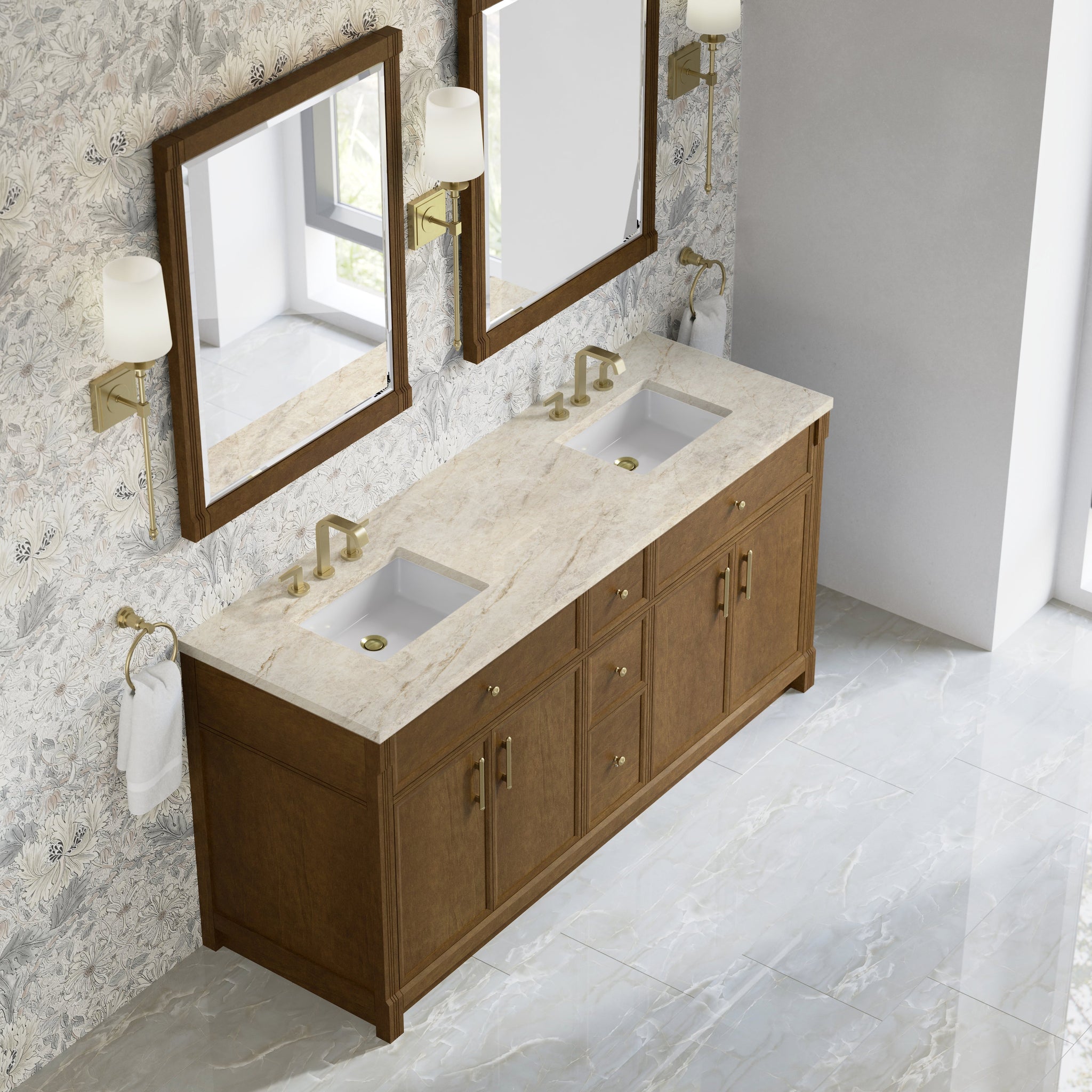 James Martin Bellshire 72" Double Bathroom Vanity, Honey Oak with Tajnar countertop