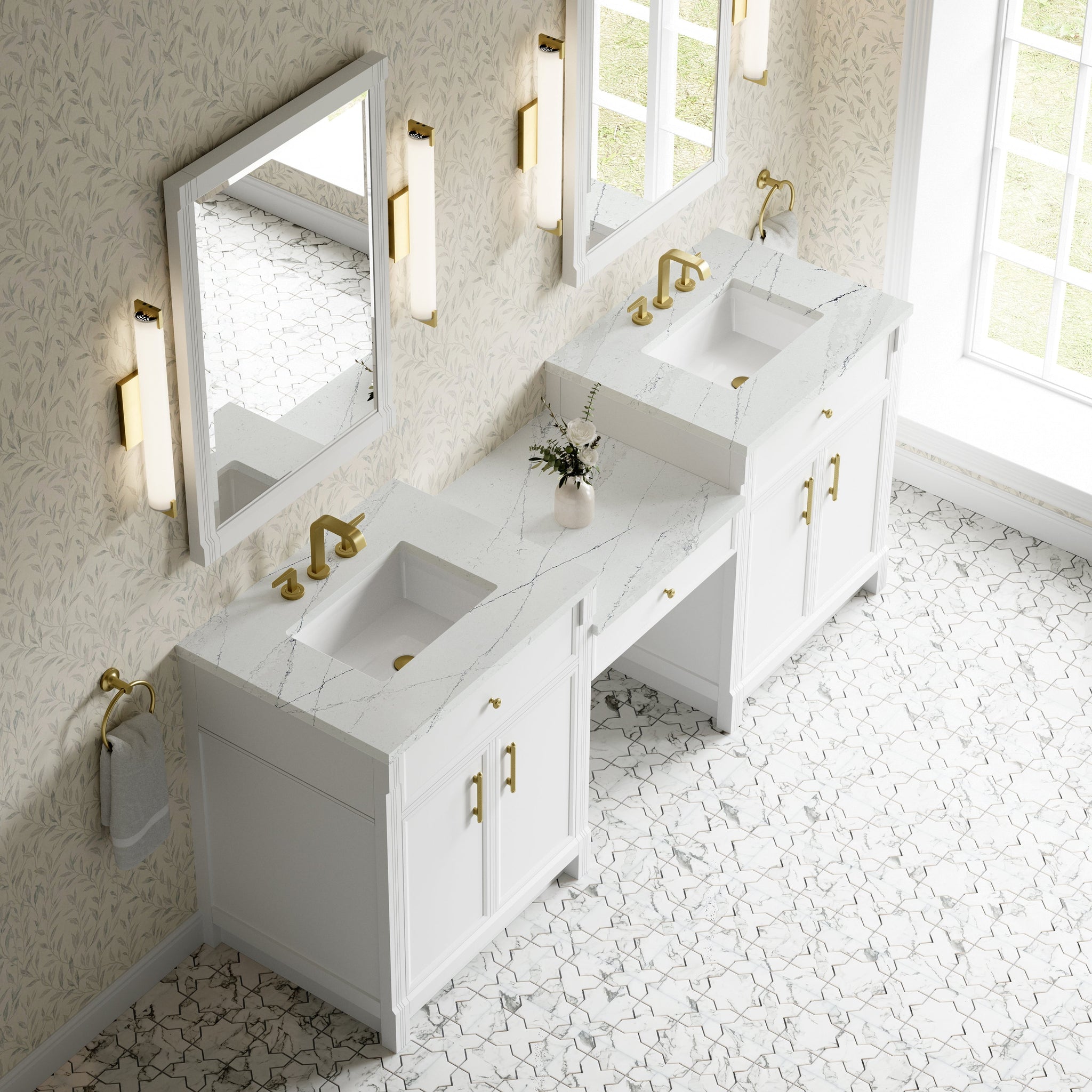 James Martin Bellshire 84" Double Bathroom Vanity, Bright White with Ethereal Noctis countertop