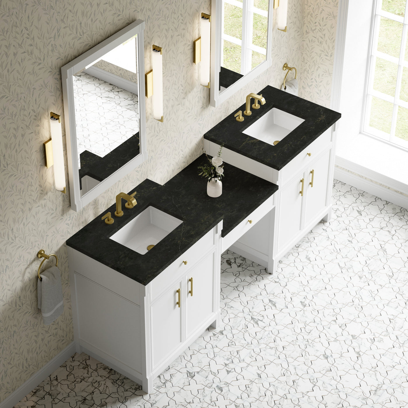 James Martin Bellshire 84" Double Bathroom Vanity, Bright White with Phantome countertop