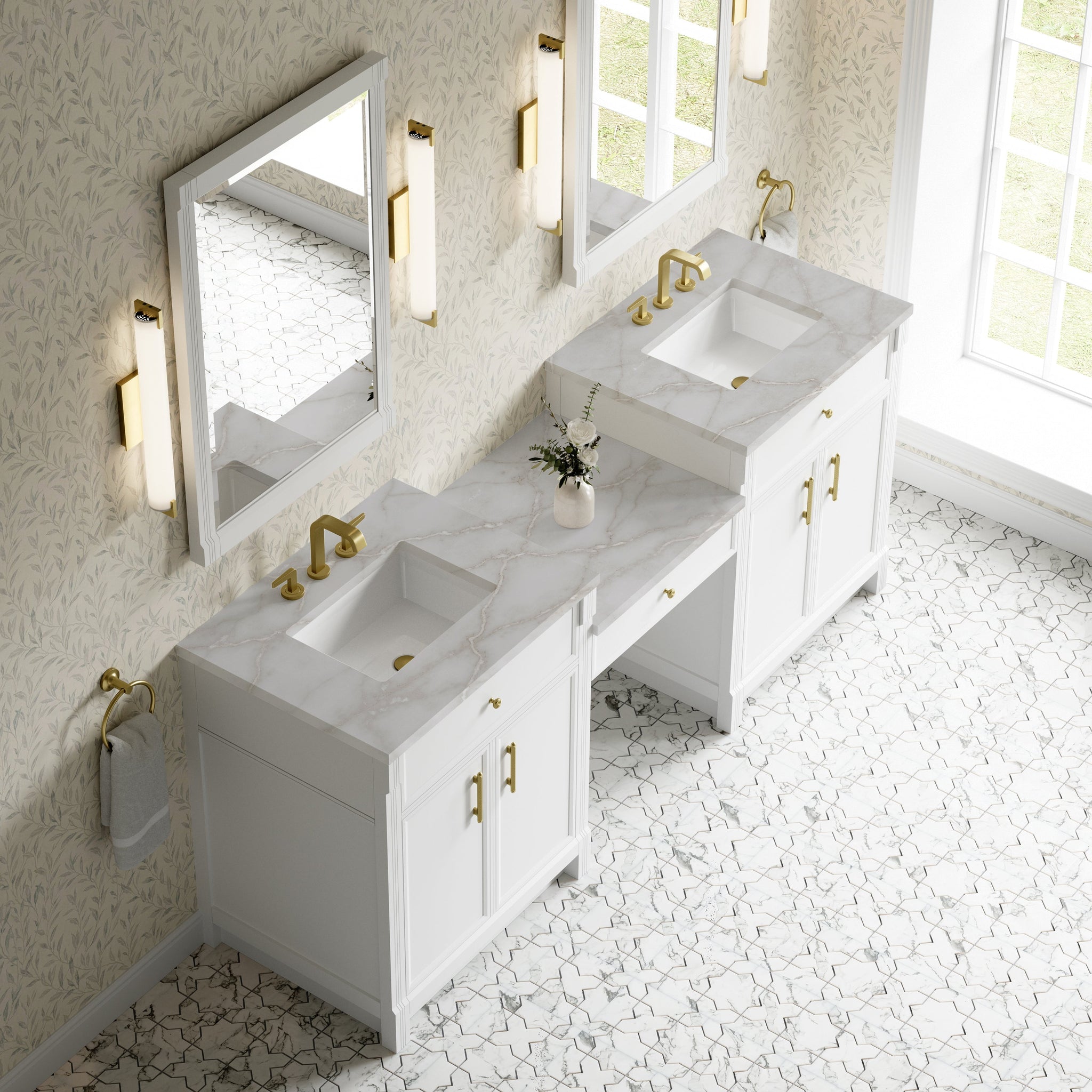 James Martin Bellshire 84" Double Bathroom Vanity, Bright White with Victorian Silver countertop