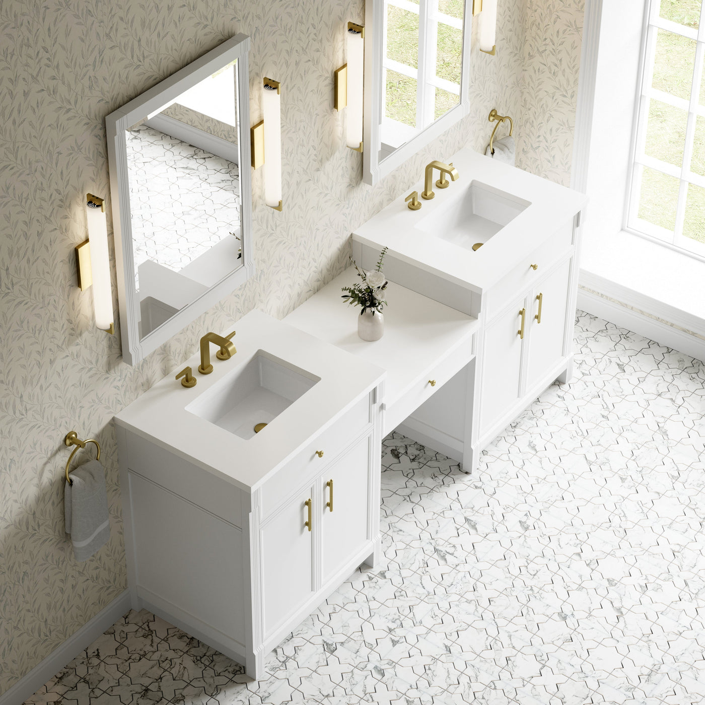 James Martin Bellshire 84" Double Bathroom Vanity, Bright White with White Zeus countertop