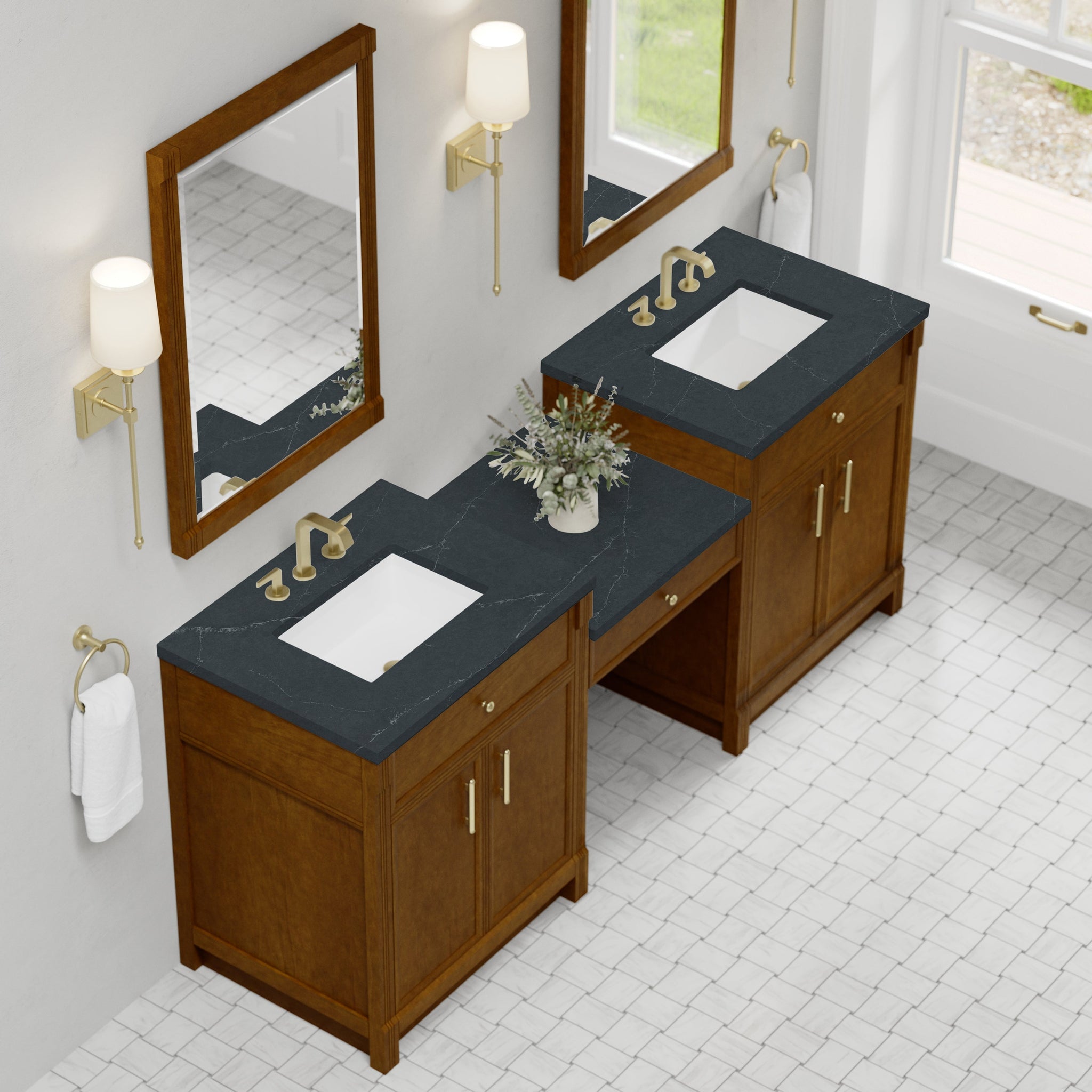 James Martin Bellshire 84" Double Bathroom Vanity, Honey Oak with Charcoal Soapstone countertop