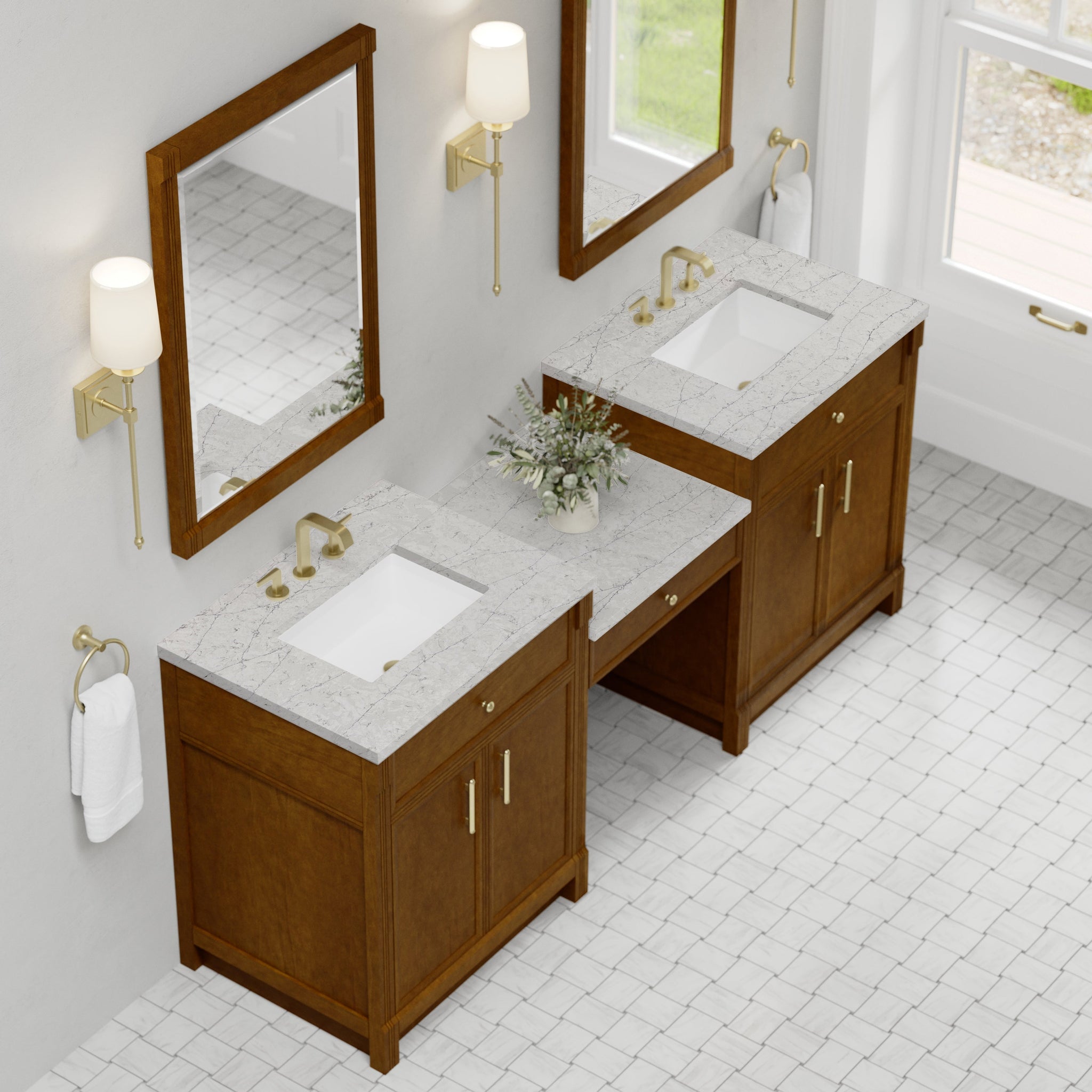 James Martin Bellshire 84" Double Bathroom Vanity, Honey Oak with Eternal Jasmine Pearl countertop