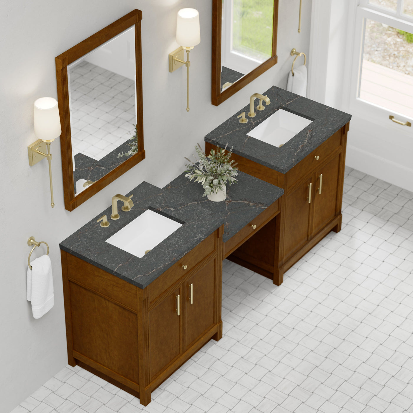 James Martin Bellshire 84" Double Bathroom Vanity, Honey Oak with Parisien Bleu countertop