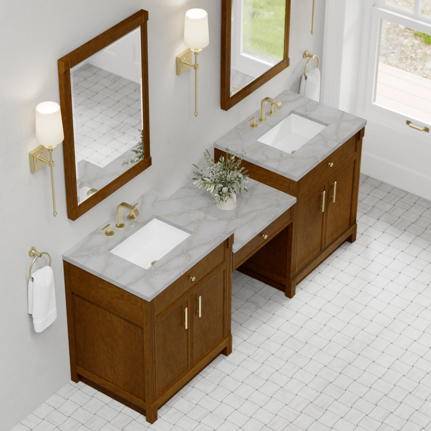 James Martin Bellshire 84" Double Bathroom Vanity, Honey Oak with Victorian Silver countertop