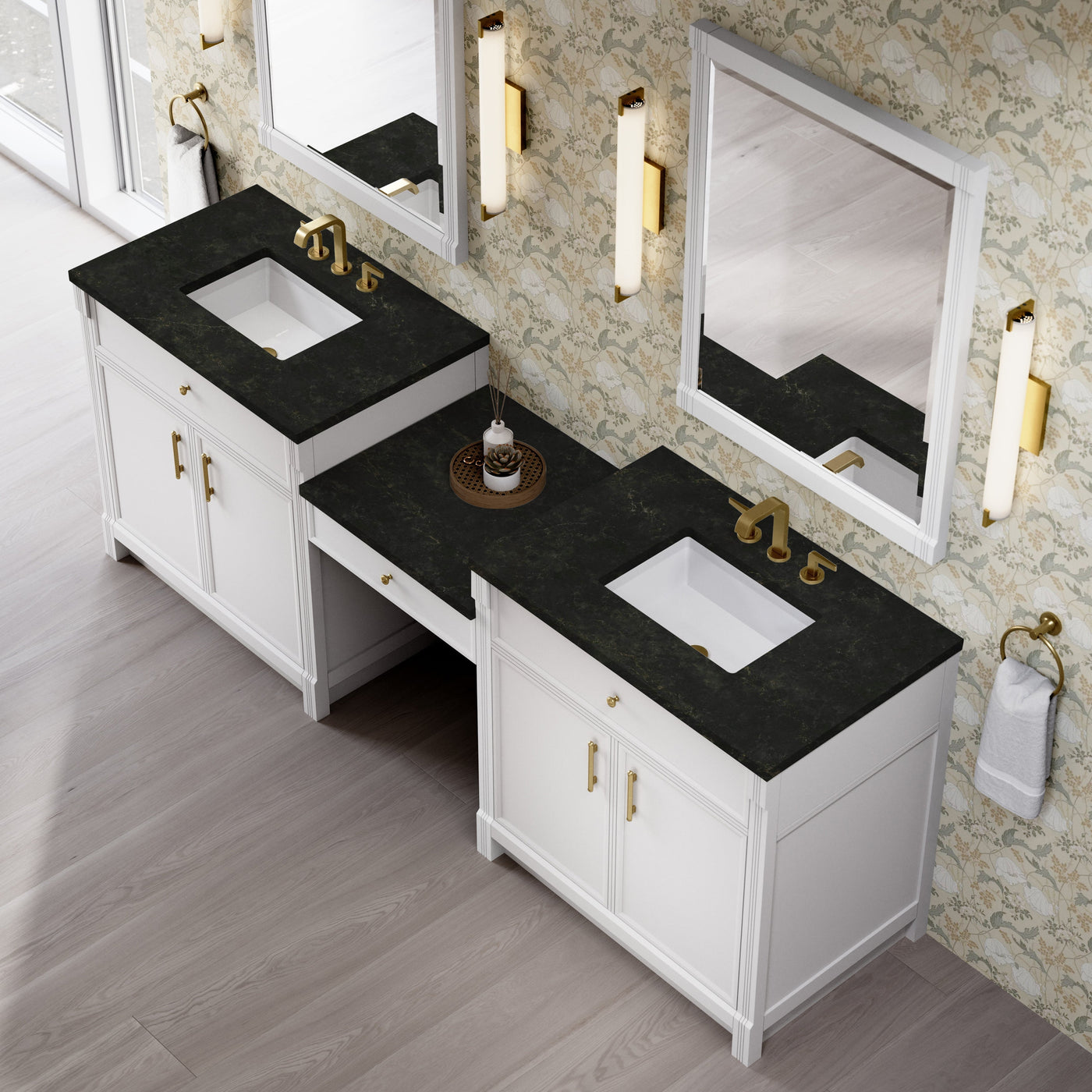James Martin Bellshire 96" Double Bathroom Vanity, Bright White with Phantome countertop