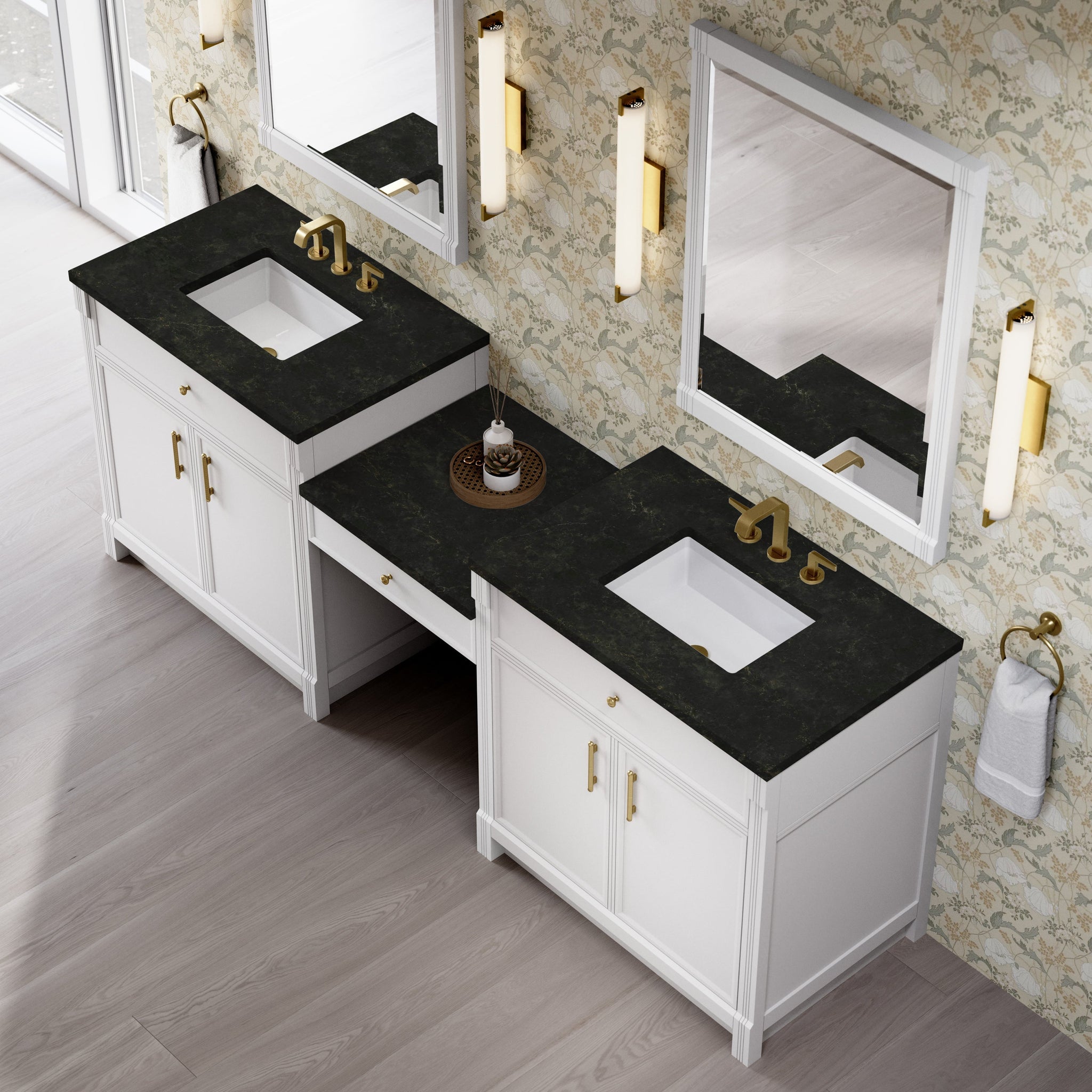 James Martin Bellshire 96" Double Bathroom Vanity, Bright White with Phantome countertop