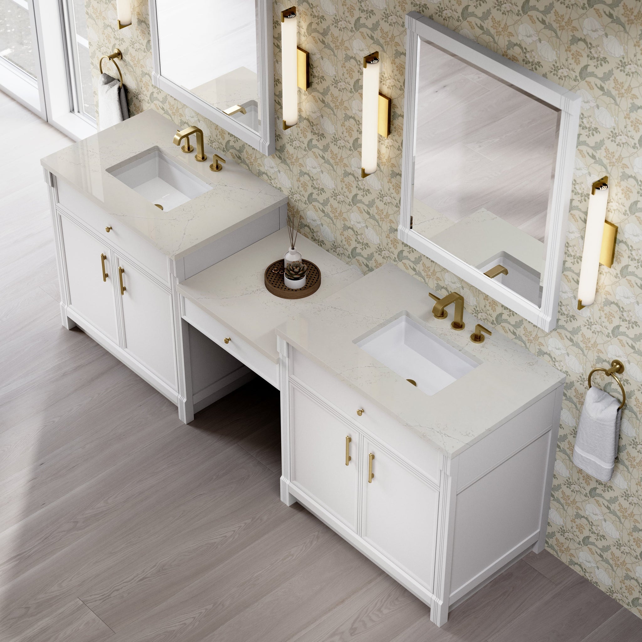 James Martin Bellshire 96" Double Bathroom Vanity, Bright White with Siberian countertop
