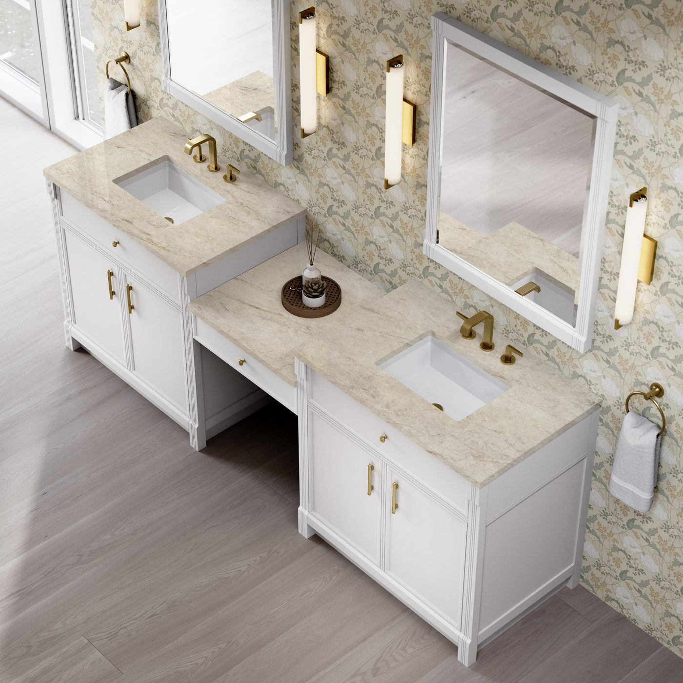James Martin Bellshire 96" Double Bathroom Vanity, Bright White with Tajnar countertop