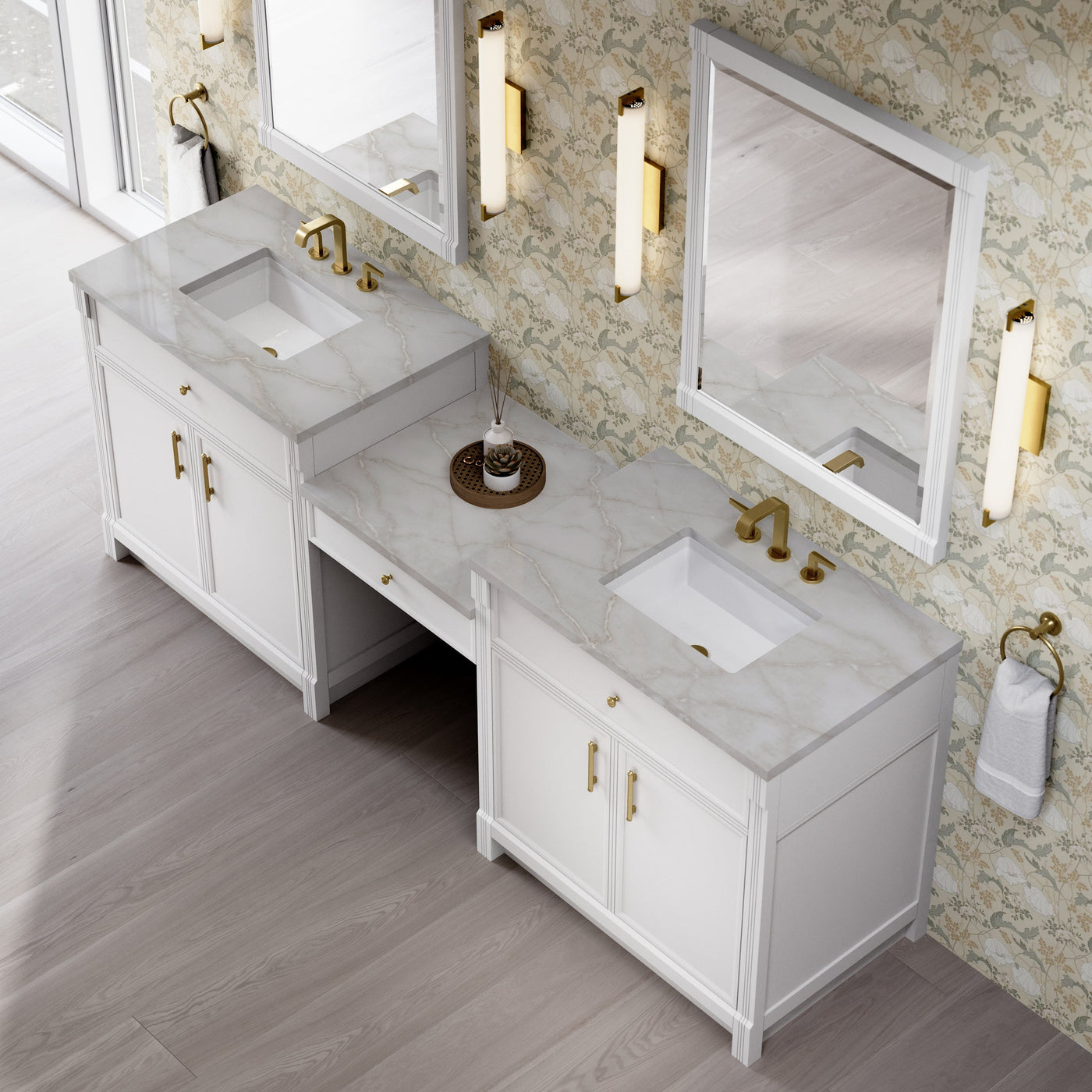 James Martin Bellshire 96" Double Bathroom Vanity, Bright White with Victorian Silver countertop