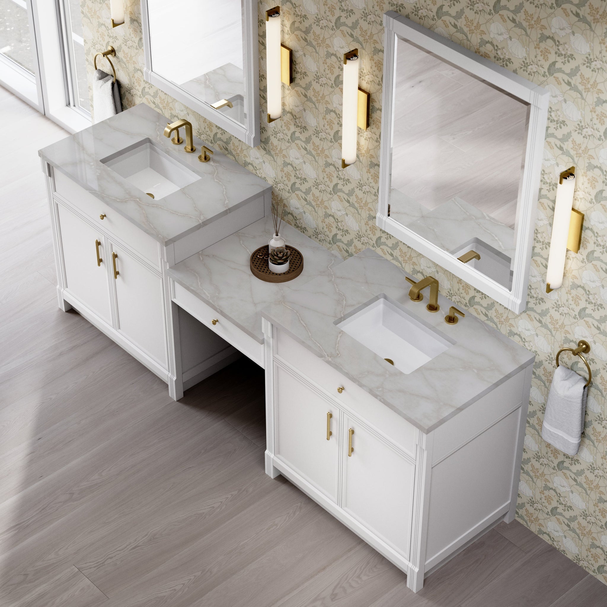 James Martin Bellshire 96" Double Bathroom Vanity, Bright White with Victorian Silver countertop