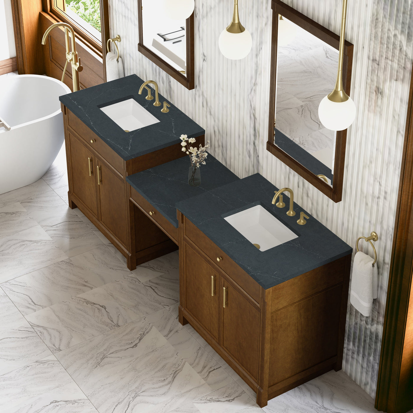 James Martin Bellshire 96" Double Bathroom Vanity, Honey Oak with Charcoal Soapstone countertop