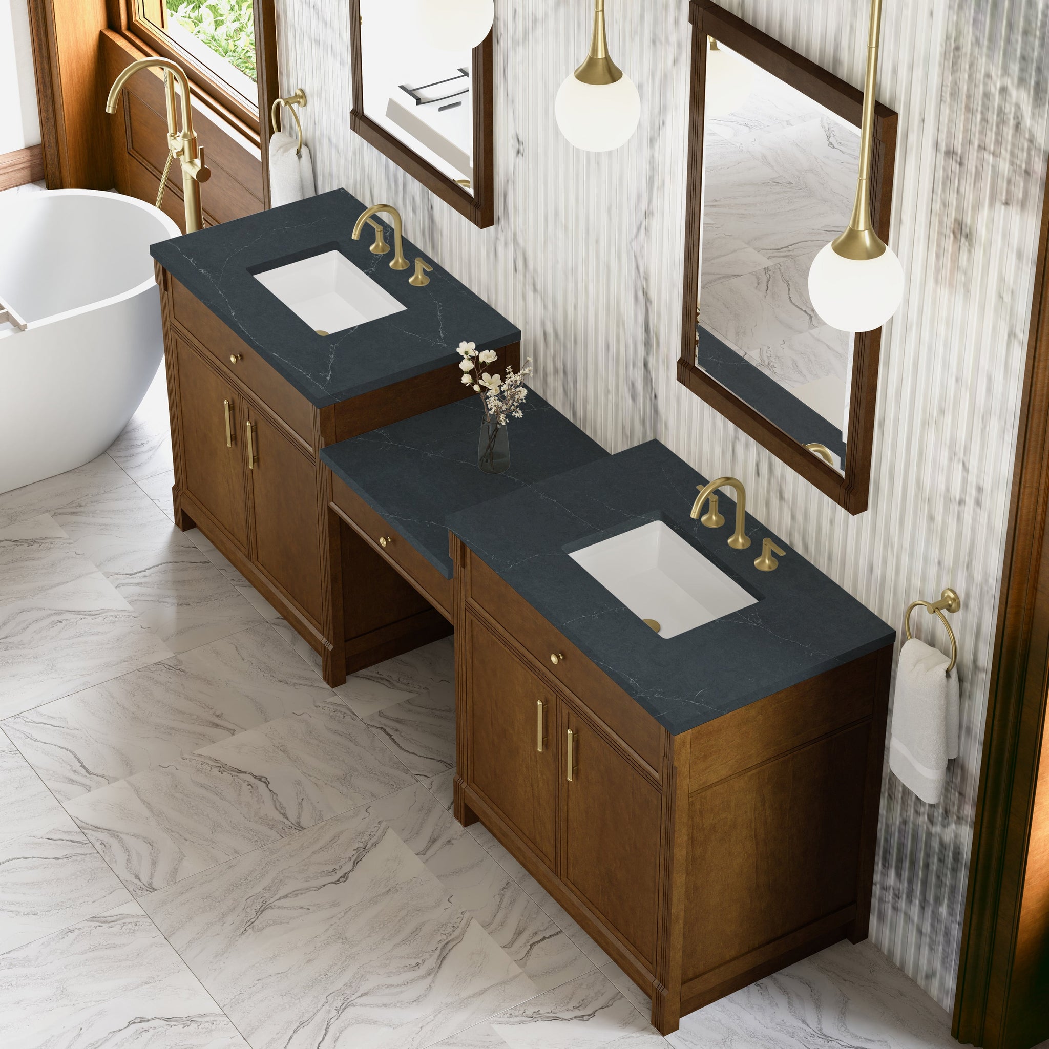 James Martin Bellshire 96" Double Bathroom Vanity, Honey Oak with Charcoal Soapstone countertop