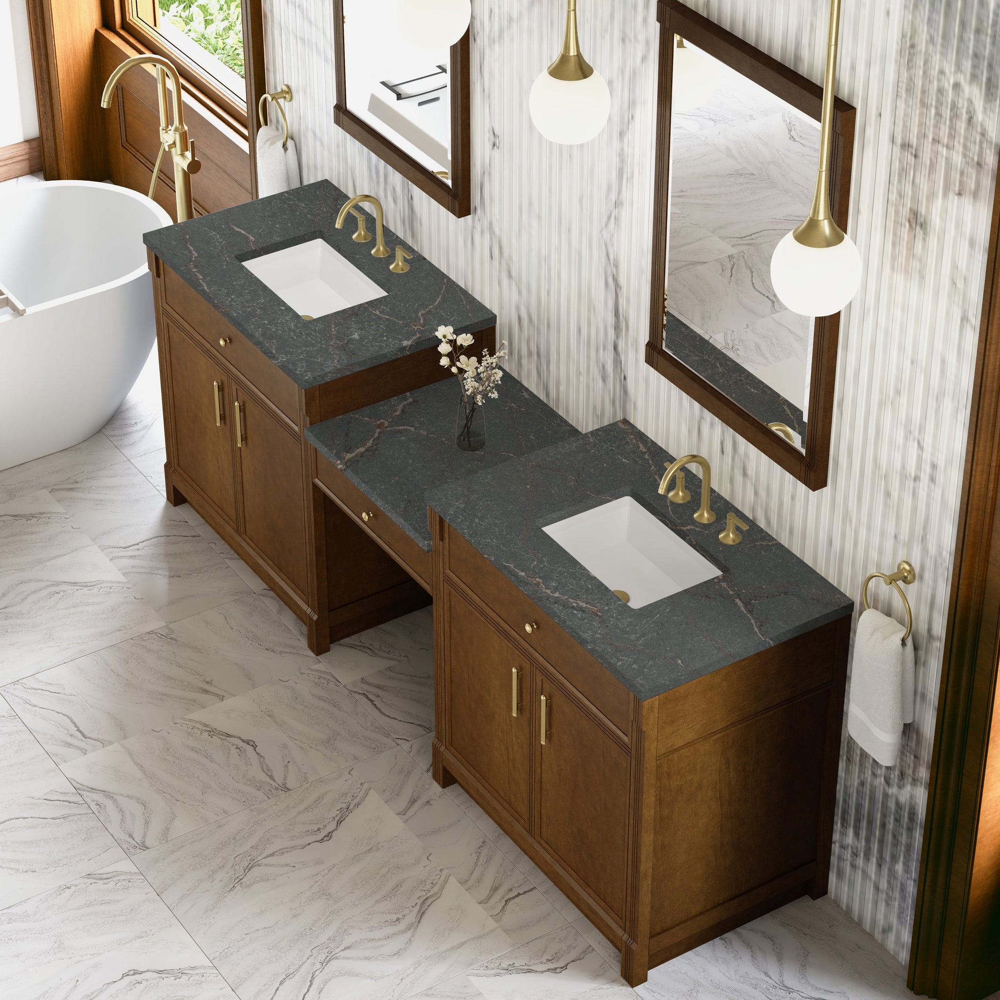 James Martin Bellshire 96" Double Bathroom Vanity, Honey Oak with Parisien Bleu countertop