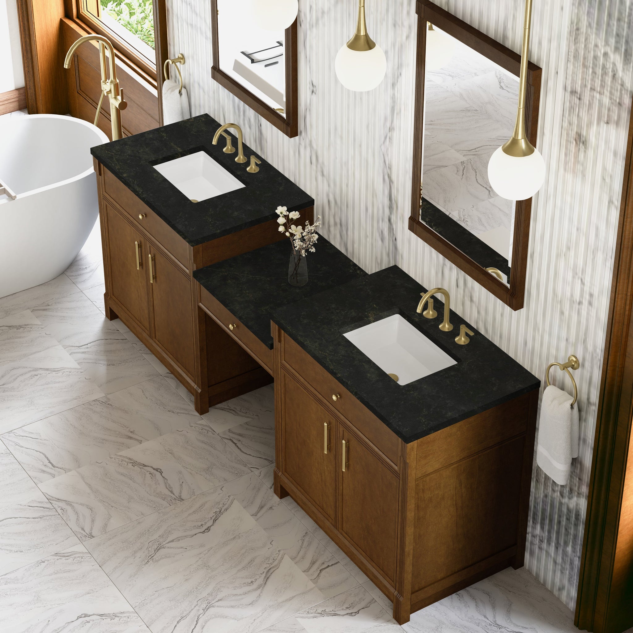 James Martin Bellshire 96" Double Bathroom Vanity, Honey Oak with Phantome countertop