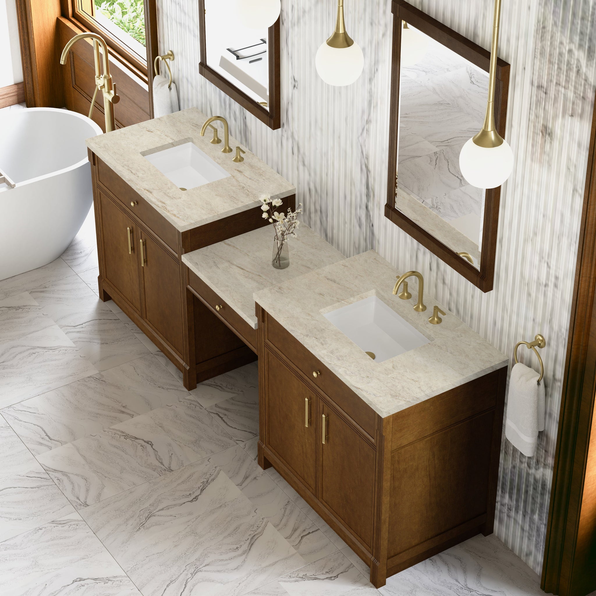 James Martin Bellshire 96" Double Bathroom Vanity, Honey Oak with Tajnar countertop