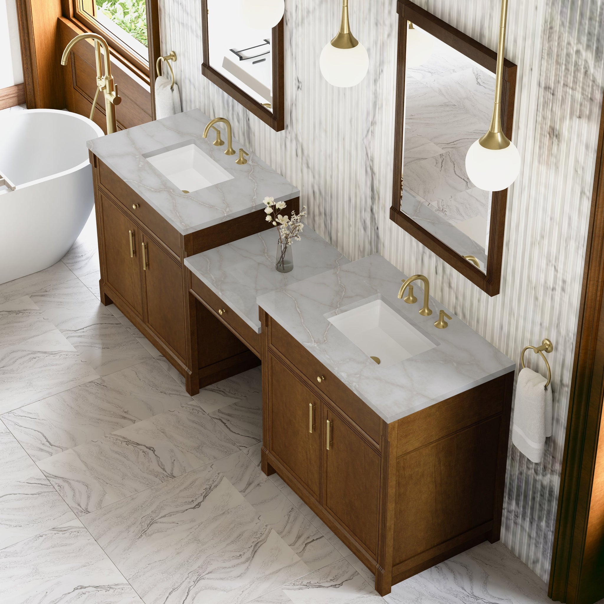 James Martin Bellshire 96" Double Bathroom Vanity, Honey Oak with Victorian Silver countertop
