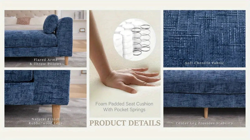Bench - Chenille Blue 7ft by House Of Avana