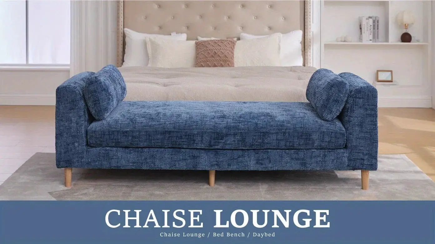 Bench - Chenille Blue 7ft by House Of Avana