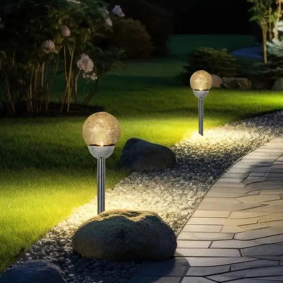 Berkley Jensen Steel Solar Crackle Glass Ball PathWay LED- 8 Pack by Outdoor Solar Outlet