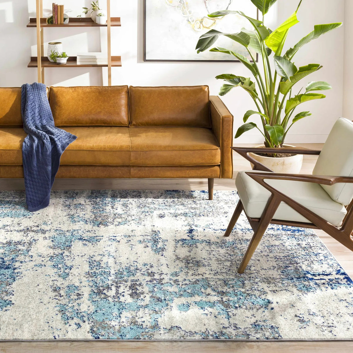 Beverly Abstract Blue Area Rug, installed in a room 4