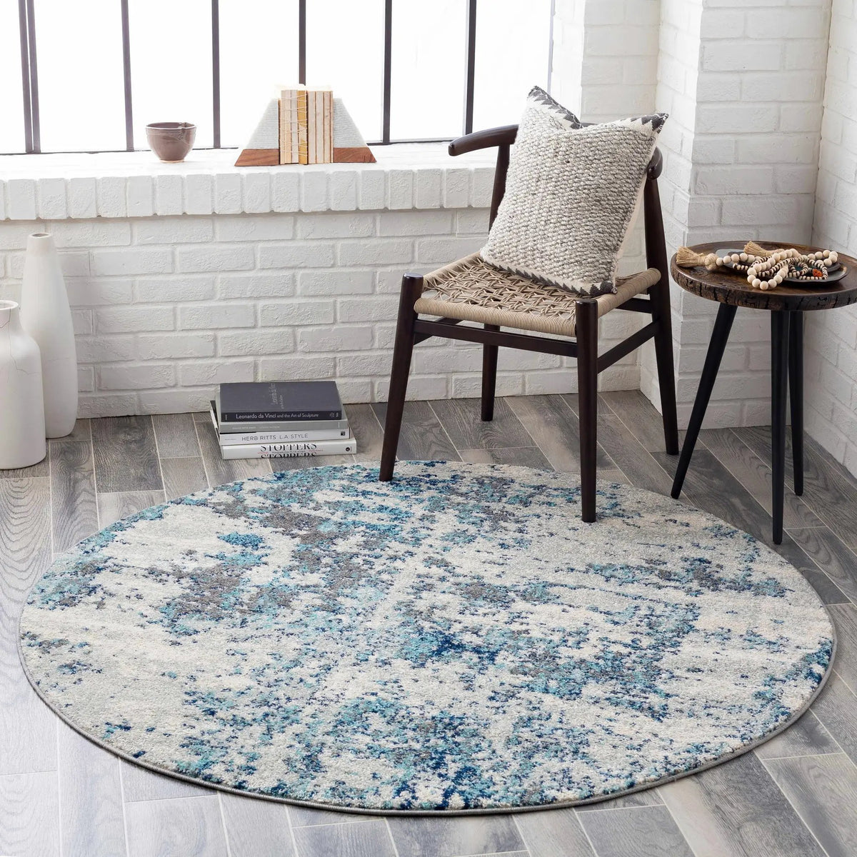 Beverly Abstract Blue Area Rug, installed in a room 3