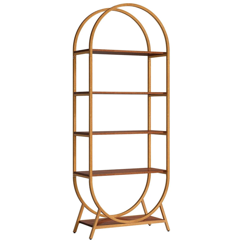Arched 5 Tier Open Bookshelf For Office - Brown