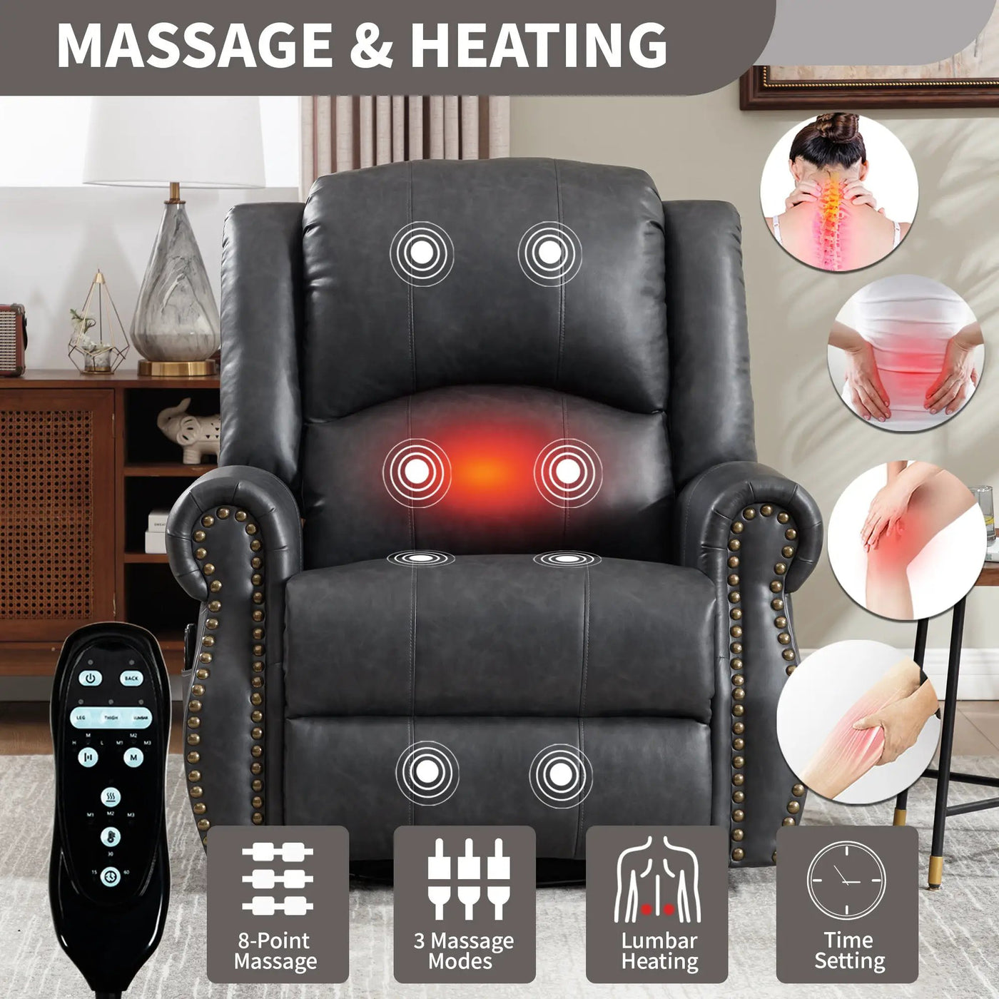 Heat Massage Manual Recliner Chair with Rocker and Swivel by HouseOfZazla