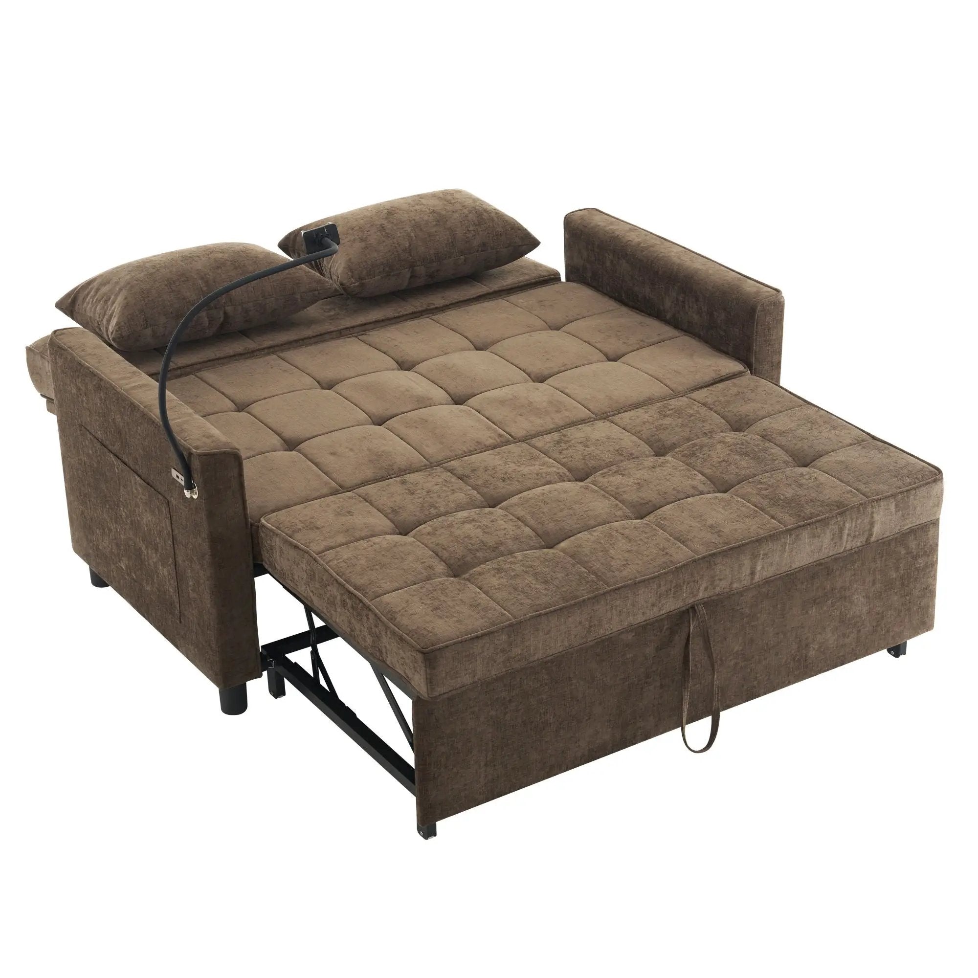 Pull-Out Sleeper Sofa With Reversible Backrest Cushion, Side Pockets, 2 USB Ports And A Phone Holder For Living Room by HouseOfZazla