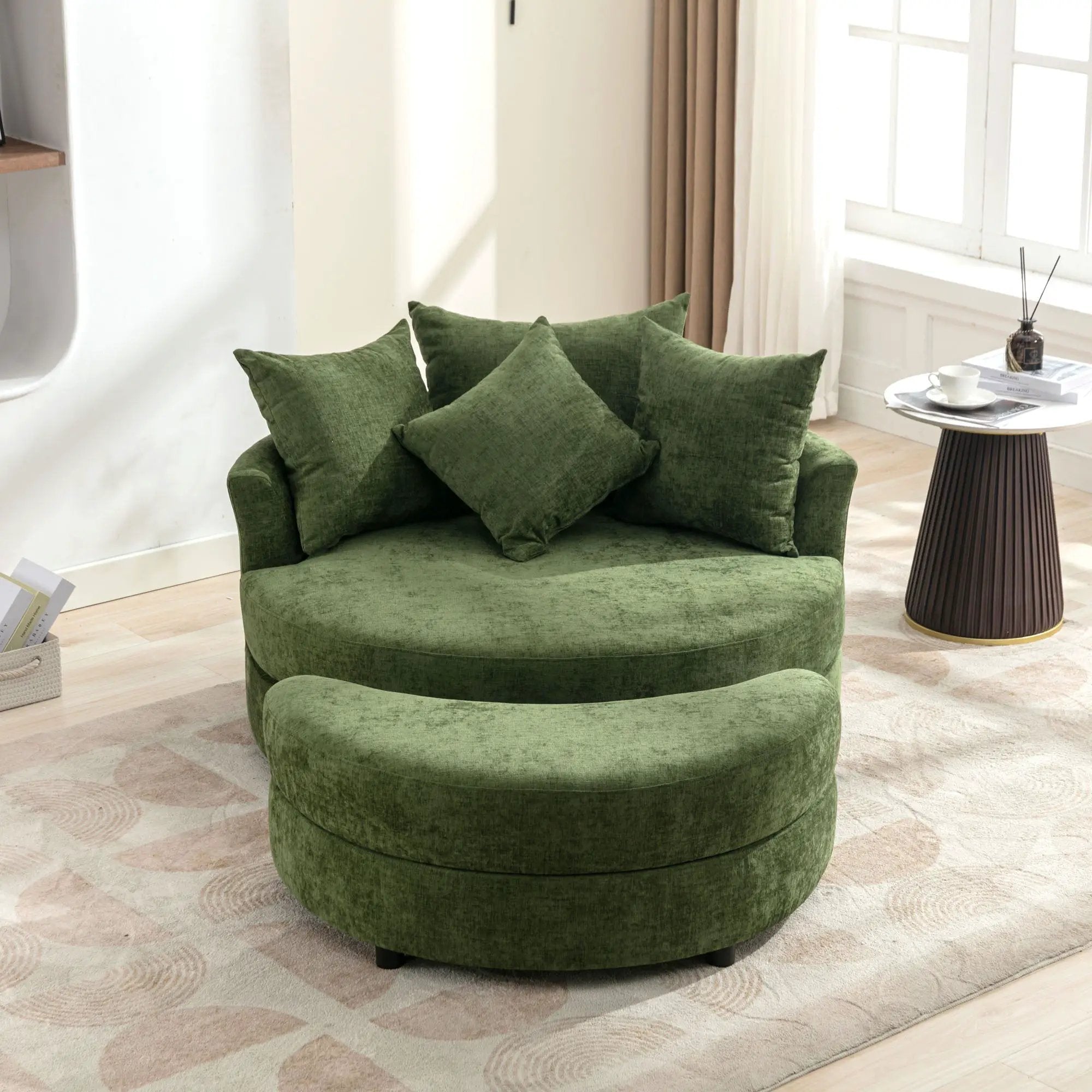 360° Swivel Accent Barrel Chair With Storage Ottoman & 4 Pillows, Modern Leisure Chair Round Accent For Living Room by HouseOfZazla