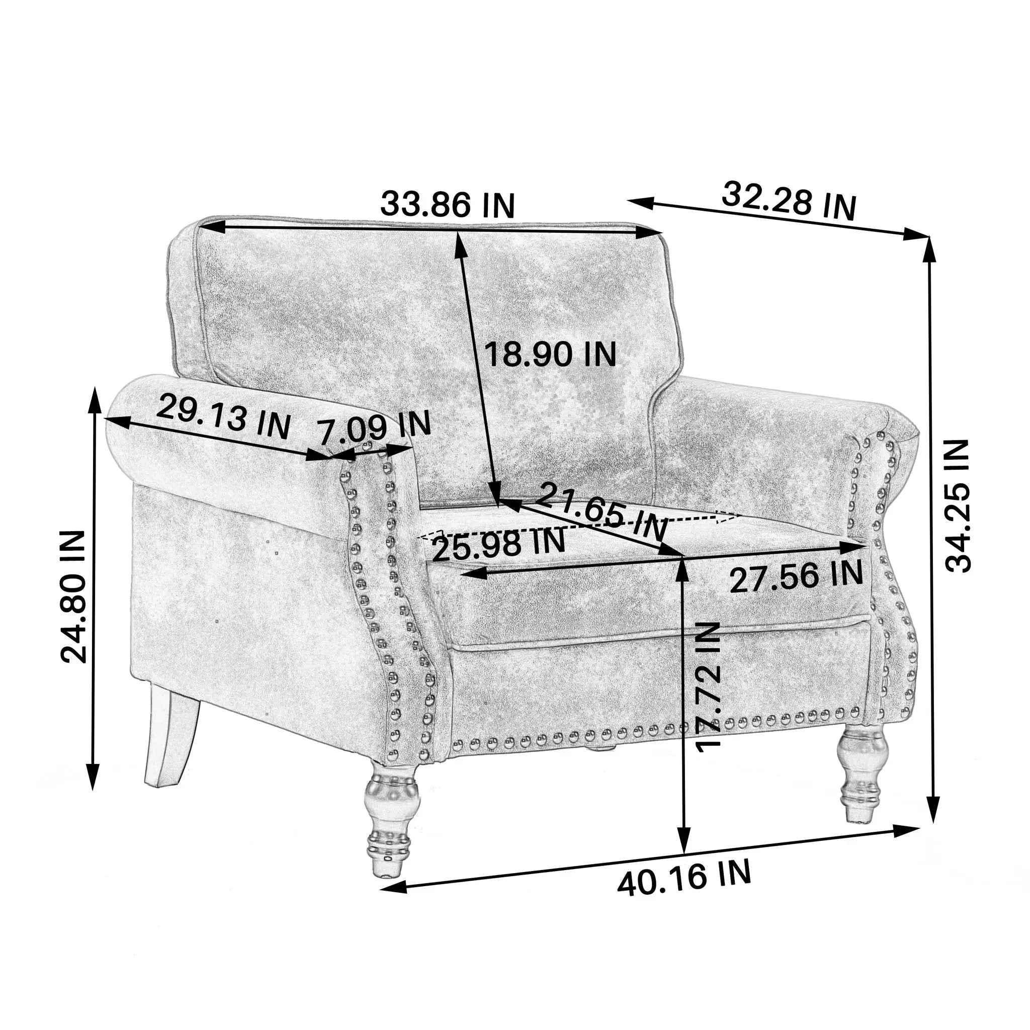 Rolled Arm Sofa With Nailhead Trim, 1 Seater Upholstered Couch With Wooden Legs by Unique Piece Furniture