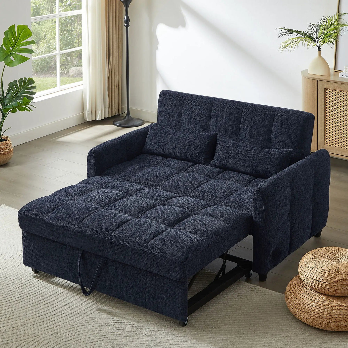 Loveseat Sofa Pull-Out Bed With Adjustable Backrest, 3 USB Ports And 2 Lumbar Pillows For Living Room by Unique Piece Furniture
