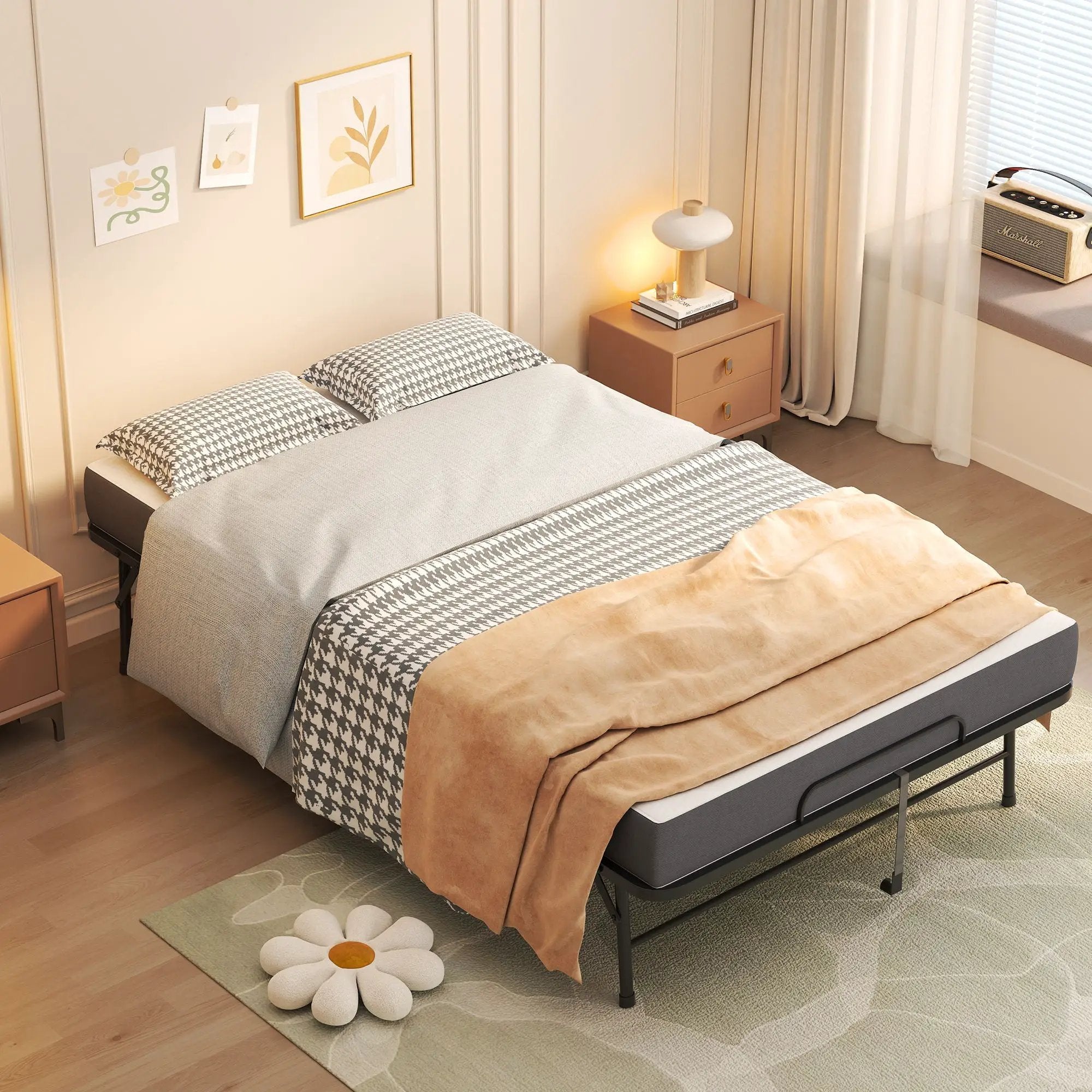 Twin Wide Folding Bed For Tall People, Extra Long & Wide Rollaway With Memory Foam, Heavy-Duty - Black by Unique Piece Furniture