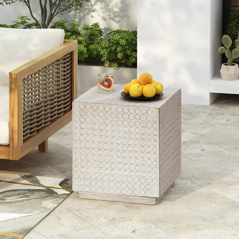 Chic Modern MGO Cube Side Table with Fluted Design - Antique Brown by HouseOfZazla