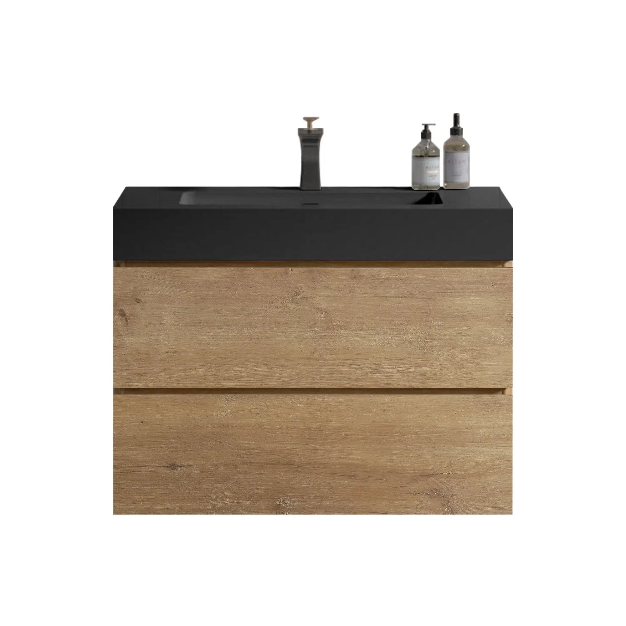 Alice - Natural Oak Bathroom Vanity With Sink, Large Storage Wall Mounted Floating Bathroom Vanity For Modern Bathroom, One-Piece Sink Basin Without Drain by Unique Piece Furniture