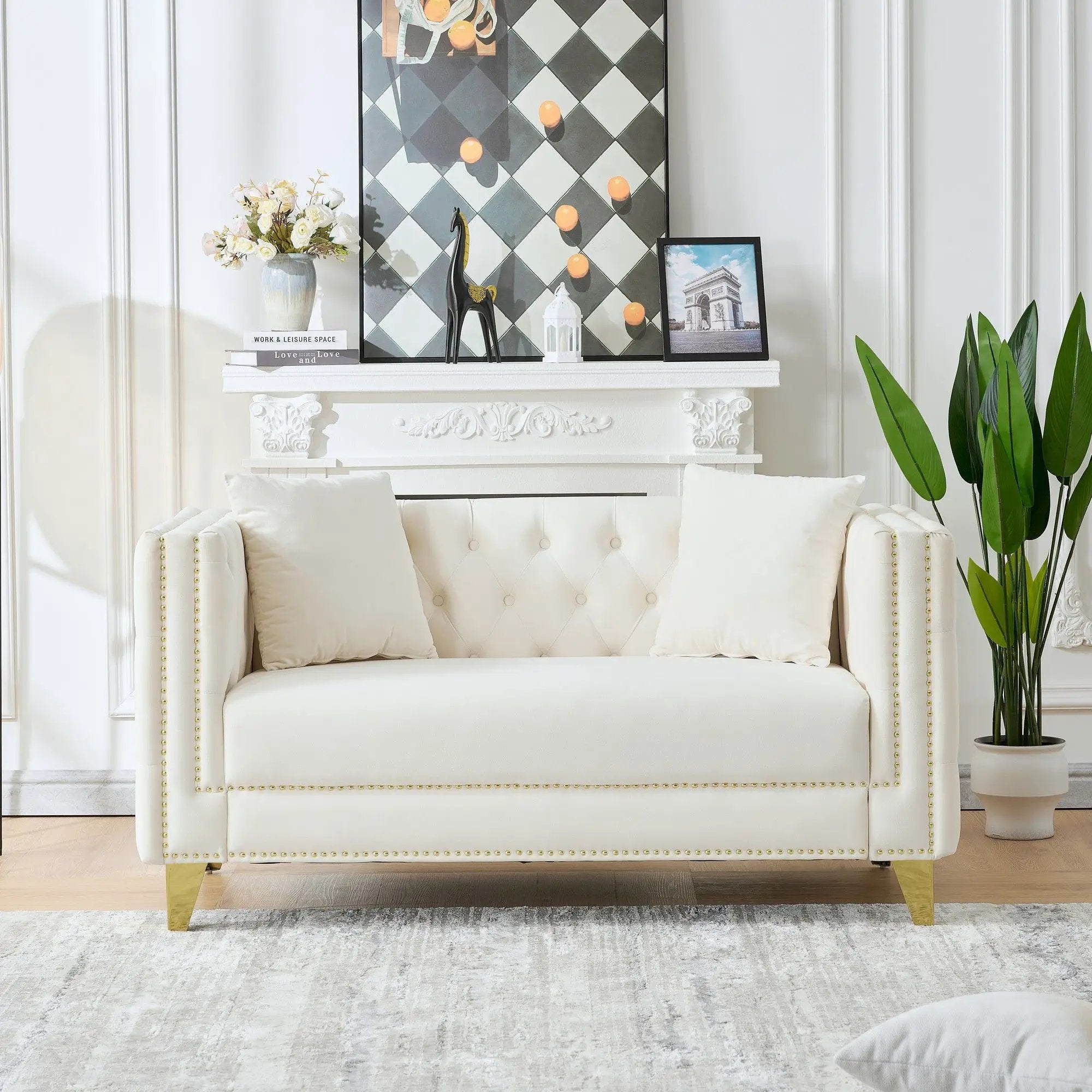 2 Seater Deep Seat Sofa With Button Nailhead, Square Arm by Unique Piece Furniture