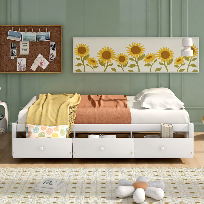 Twin Size Platform Storage Bed With 3 Drawers - White by HouseOfZazla