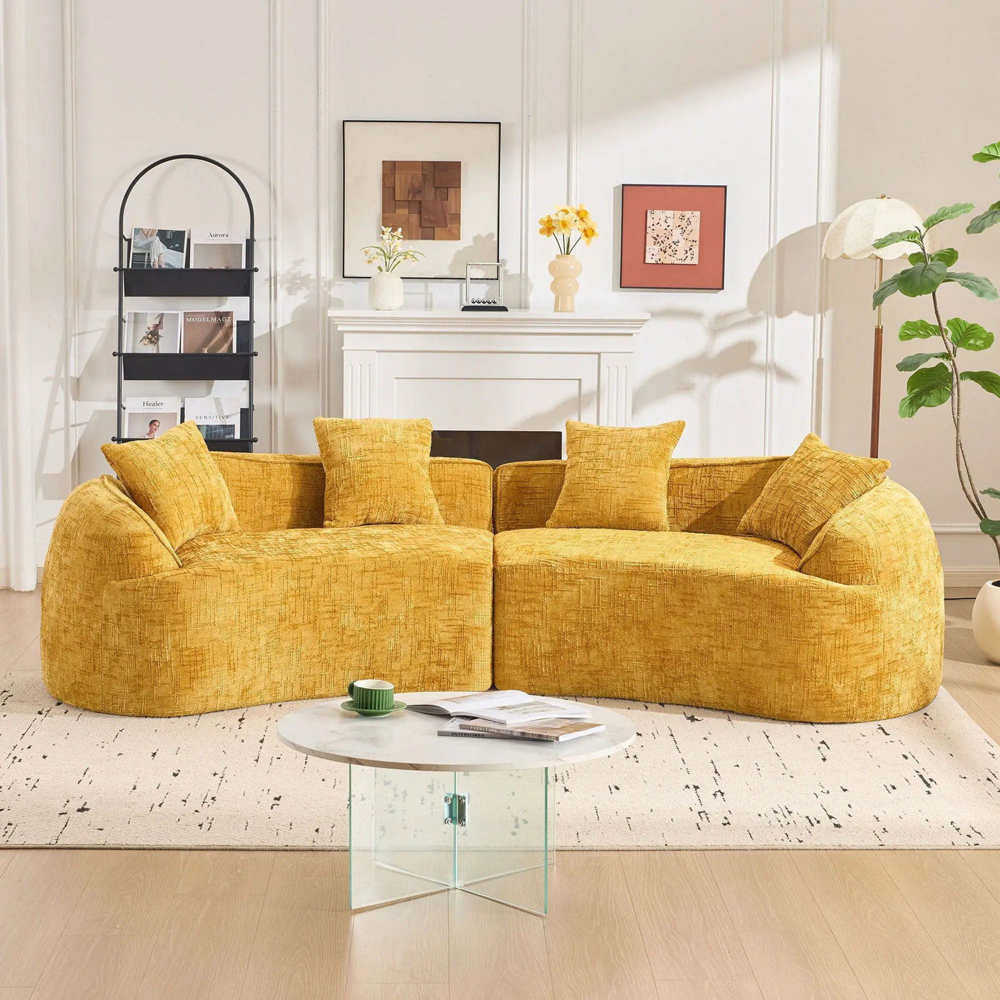 Curved Compressed Sofa, Nordic-Style Design For Living Room by HouseOfZazla
