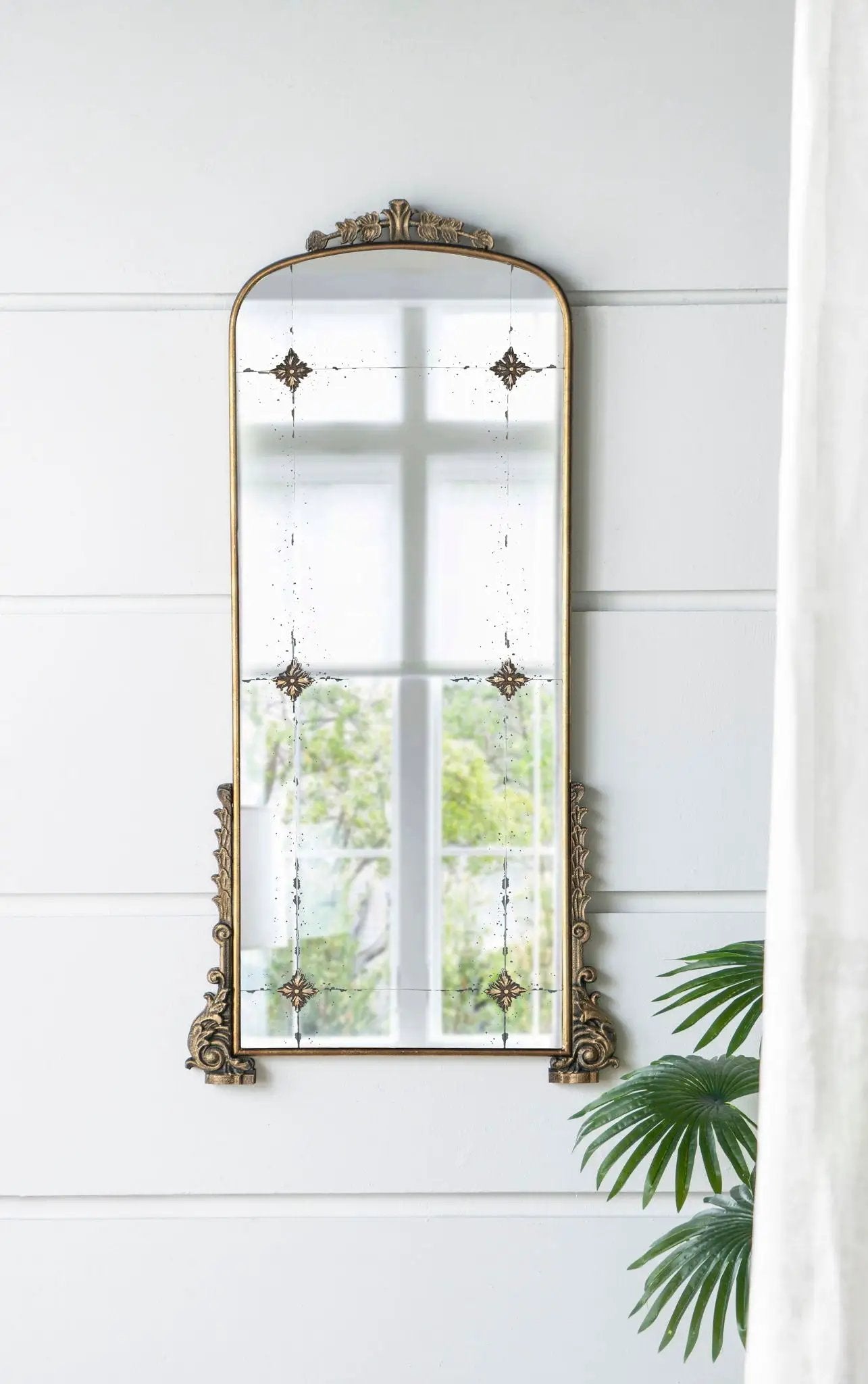 Antique Arched Mirror With Metal Frame, Full Length Mirror For Living Room Bathroom Entryway - Gold by Unique Piece Furniture
