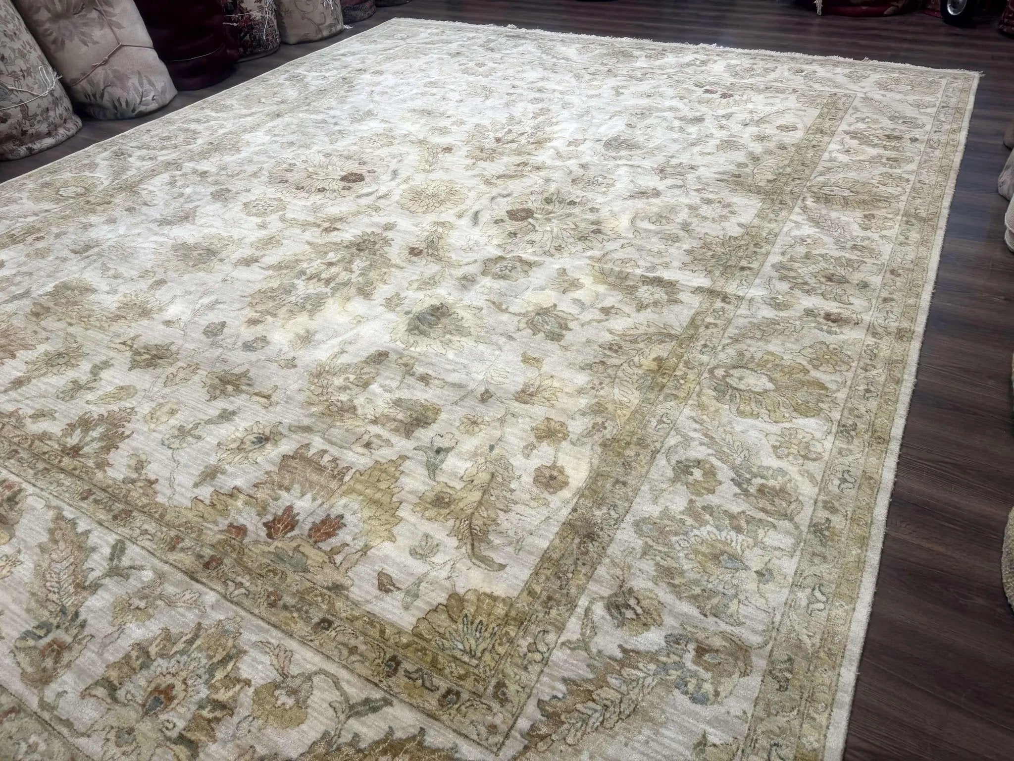 Palace Size Rug 12x15, Neutral Light Colors, Oat, Peshawar Chobi Oushak Rug, Handmade Wool Rug by Jewel Rugs